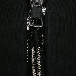 Moncler Black Logo Embroidered Cotton Knit Manglia Cardigan Hoodie L