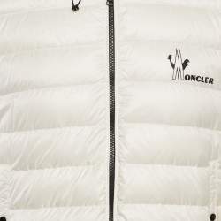 Moncler White Logo Print Cotton Knit and Quilted Nylon Down Jacket L