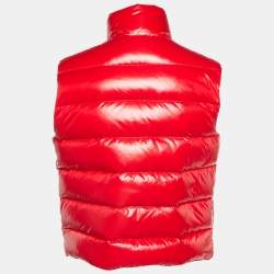Pre Owned Moncler Red Nylon Zip-Up Puffer Tib Gilet Jacket M
