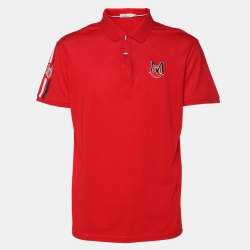 Moncler Red Cotton Pique Logo Patch Polo T-Shirt XL