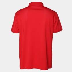 Moncler Red Cotton Pique Logo Patch Polo T-Shirt XL