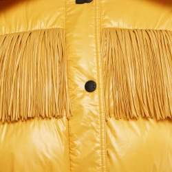 Moncler Yellow Nylon Button Front Fringe Detail Quilted Down Jacket L