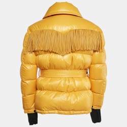 Moncler Yellow Nylon Button Front Fringe Detail Quilted Down Jacket L