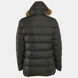 Moncler Black Real Fur Trim Nylon Hooded Down Jacket L