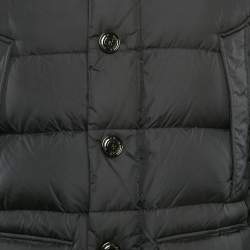 Moncler Black Real Fur Trim Nylon Hooded Down Jacket L