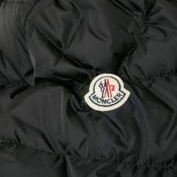 Moncler Black Real Fur Trim Nylon Hooded Down Jacket L