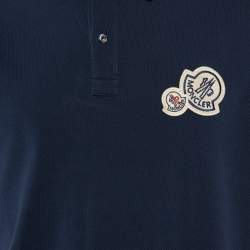 Pre Owned Moncler Navy Blue Logo Patch Cotton Polo T-Shirt XL