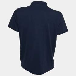 Pre Owned Moncler Navy Blue Logo Patch Cotton Polo T-Shirt XL