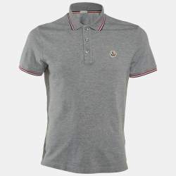 Moncler Grey Cotton Pique Polo T-Shirt M