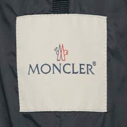 Moncler Navy Blue Wool Zip-Up Quilted Down Jacket L