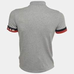 Moncler Grey Cotton Logo Sleeve Detail Polo T-Shirt S