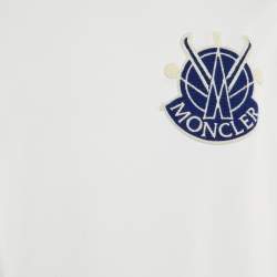 Pre Owned Moncler White Cotton Logo Patch Detail T-Shirt M