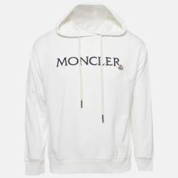 Pre Owned Moncler White Logo Embroidery Cotton Hooded Sweatshirt S