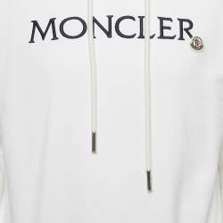 Pre Owned Moncler White Logo Embroidery Cotton Hooded Sweatshirt S