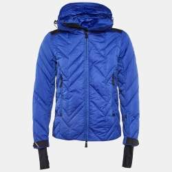 Pre Owned Moncler Blue Quilted Hooded Jacket S