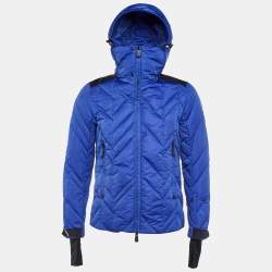 Pre Owned Moncler Blue Quilted Hooded Jacket S