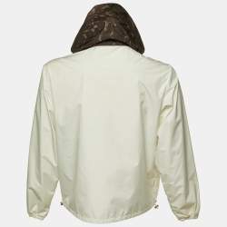 Pre Owned Moncler White Printed Polyester Hooded Jacket M