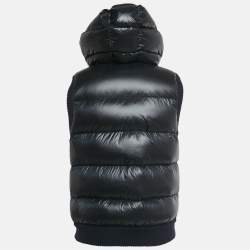 Pre Owned Moncler Navy Blue Wool & Synthetic Logo Patch Hooded Down Vest XL