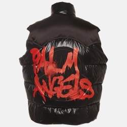 مملوكة مسبقًا سترة مونكلر بالتعاون مع بالم أنجل مربوطة من النايلون الأسود كبيرة الحجم مقاس صغير جدًا