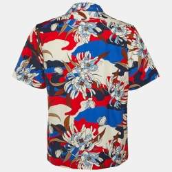 Pre Owned قميص مونكلير قطن بطبعة زهور متعددة الألوان بياقة معسكر مقاس متوسط (ميديم)