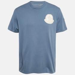 مملوكة مسبقًا Moncler Blue Jersey Pixelated Logo Jersey Crewneck T-Shirt L