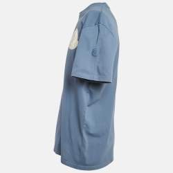 مملوكة مسبقًا Moncler Blue Jersey Pixelated Logo Jersey Crewneck T-Shirt L