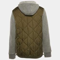 Pre Owned Moncler Grey  Rib Knit and Nylon Hooded Jacket L