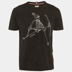 مملوكة مسبقًا Moncler Black Skier Embroidered Jersey T-Shirt L