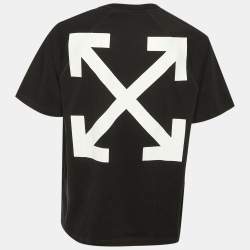 Pre Owned تي شيرت مونكلير X أوف-وايت بم طباعة سهم أسود ياقة مضلعة قطن مقاس كبير جدًا