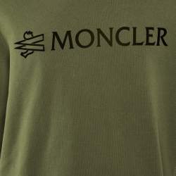 Pre Owned Moncler Green Logo Print Cotton Knit Sweatshirt L