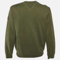 Pre Owned Moncler Green Logo Print Cotton Knit Sweatshirt L