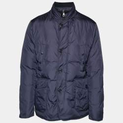 Pre Owned Moncler Navy Blue Synthetic Quilted Jacket XXL