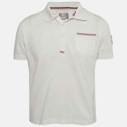Pre Owned Moncler White Cotton Pique Short Sleeve Maglia Polo T-Shirt L