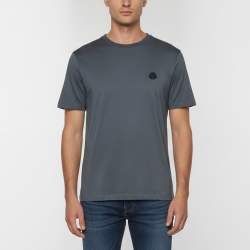 Pre Owned Moncler Teal Logo Patch Jersey Crewneck T-Shirt L