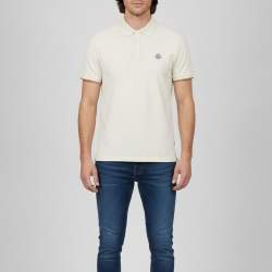 Pre Owned Moncler Cream Cotton Pique Short Sleeve Polo T-Shirt XL