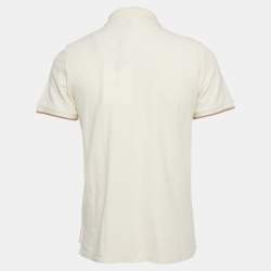 Pre Owned Moncler Cream Cotton Pique Short Sleeve Polo T-Shirt XL