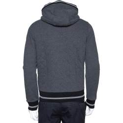 Pre Owned Moncler Grey Diamond Quilted Cotton Zip Front Hoodie L