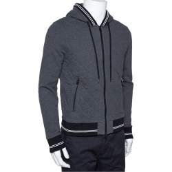 Pre Owned Moncler Grey Diamond Quilted Cotton Zip Front Hoodie L