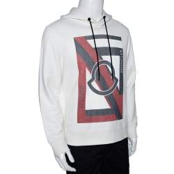 Pre Owned Moncler White Knit Genius X Craig Green Logo Print Hoodie L