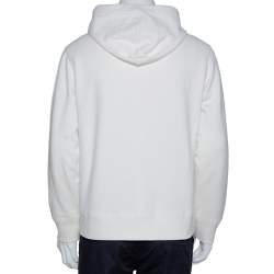Pre Owned Moncler White Knit Genius X Craig Green Logo Print Hoodie L
