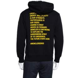Pre Owned Moncler Black Printed Cotton Hooded Sweatshirt M