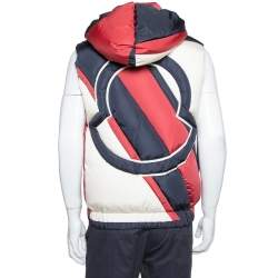 Pre Owned Moncler Tricolor Synthetic Down Filled Sleeveless Hooded Puffer Gilet S