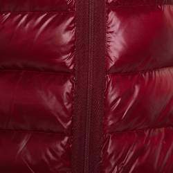 Pre Owned Moncler Burgundy Synthetic Down Fur Lined Hooded Puffer Jacket S