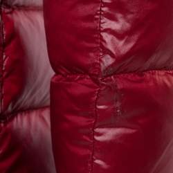 Pre Owned Moncler Burgundy Synthetic Down Fur Lined Hooded Puffer Jacket S