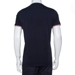 Pre Owned Moncler Navy Blue Logo Patch Cotton Crewneck T-Shirts XL