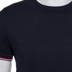 Pre Owned Moncler Navy Blue Logo Patch Cotton Crewneck T-Shirts XL
