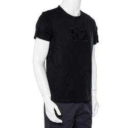 Pre Owned Moncler Black Cotton Applique Detail Crewneck T-Shirt L