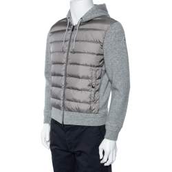 Moncler Grey Wool & Quilted Synthetic Zip Front Hooded Maglia Jacket M