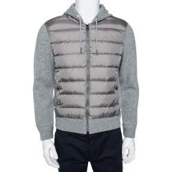 Moncler Grey Wool & Quilted Synthetic Zip Front Hooded Maglia Jacket M