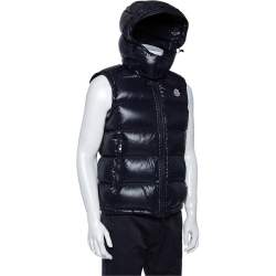 Pre Owned Moncler Midnight Blue Synthetic Quilted Sleeveless Hooded Lacet Gilet L